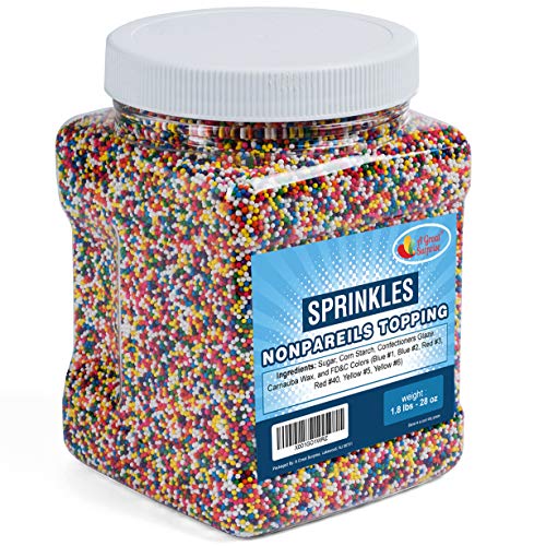 Product Cover A Great Surprise Rainbow Nonpareils Sprinkles - Non Pareil Sprinkles in Resealable Container, 1.8 LB Bulk Candy