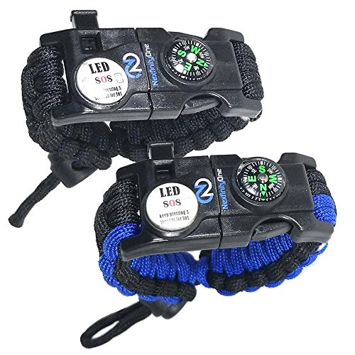 Product Cover Nexfinity One Survival Paracord Bracelet - Tactical Emergency Gear Kit with SOS LED Light, Knife, 550 Grade, Adjustable, Multitools, Fire Starter, Compass, and Whistle - Set of 2