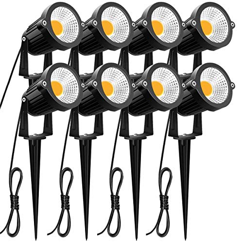 Product Cover ZUCKEO 5W LED Landscape Lights 12V 24V Garden Lights Waterproof Warm White Walls Trees Flags Outdoor Landscape Spotlights with Stakes (8 Pack)