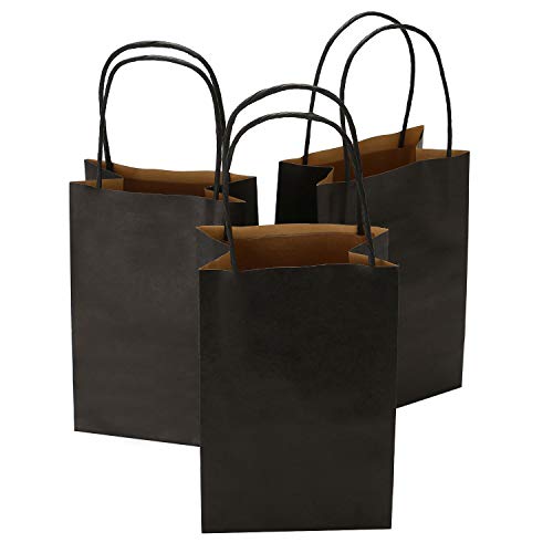 Product Cover ROAD 5.25 x 3.25 x 8 Inches 100pcs Black Kraft Paper Bags with Handle, Shopping Bag, Retail Bag, Craft Bag, Merchandise Bag, Party Bag