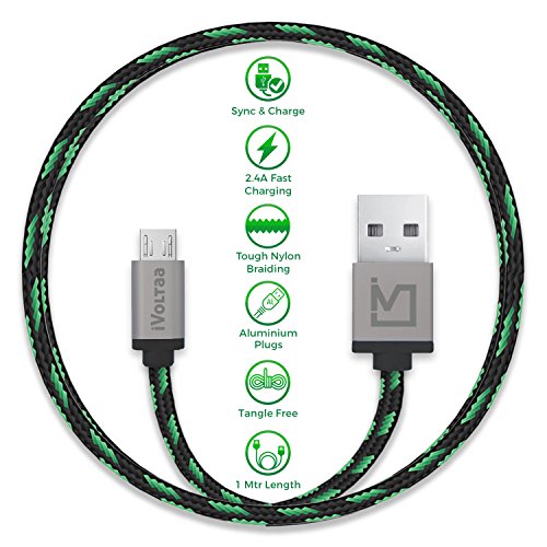 Product Cover iVoltaa Pixie Micro USB to USB 2.0 Braided Cable - 4 Feet (1.2 Meter) - Yoda Green