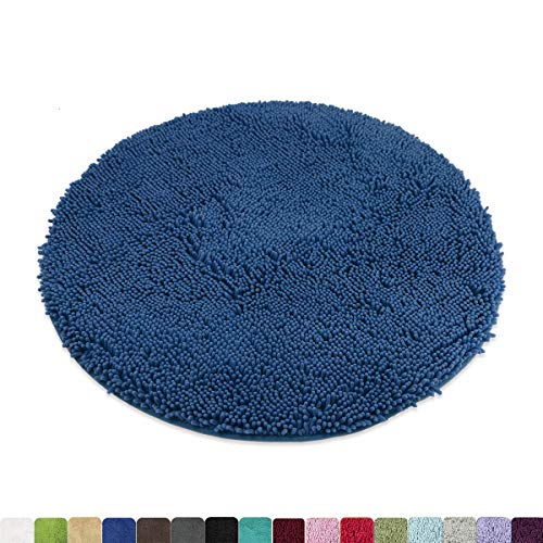 Product Cover MAYSHINE Round Bath Mat Non-Slip Chenille 3 Feet Shaggy Bathroom Rugs Extra Soft and Absorbent Perfect Plush Carpet for Living Room Bedroom, Machine Wash/Dry-Dark Blue