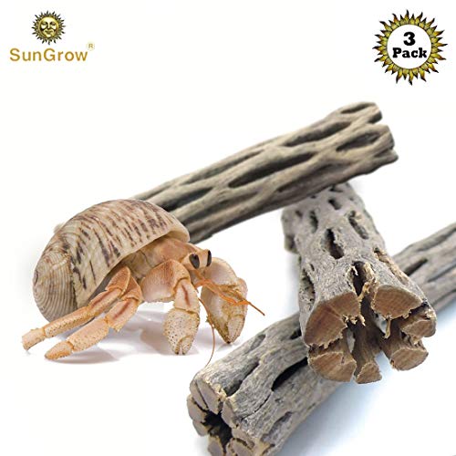 Product Cover SunGrow 3 Hermit Crab Woods, Chew Toy and Source of Nutrition, Fun and Stimulating Activity for Little Climbers, Keep Hermies Busy & More Active, Long Dried Aquarium Décor Adds Raw Beauty