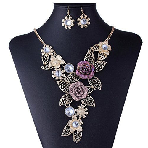 Product Cover DDLBiz Women's Vintage Flower Rose Gold Necklace Statement Earrings Jewelry Set