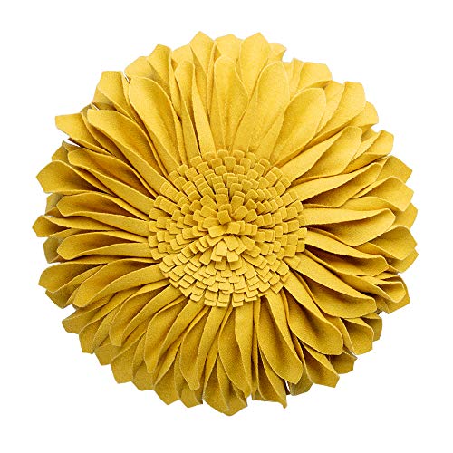 Product Cover JWH Handmade 3D Flowers Accent Pillow Round Sunflower Cushion Decorative Pillowcase with Pillow Insert Home Sofa Bed Living Room Decor Gift 12 Inch / 30 cm Cotton Canvas Wool Yellow