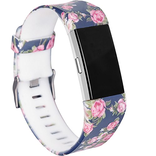 Product Cover RedTaro Bands Compatible with Fitbit Charge 2, Replacement Accessory Wristbands (219 Blue Floral, Small (5.9-8.6)-Inches)