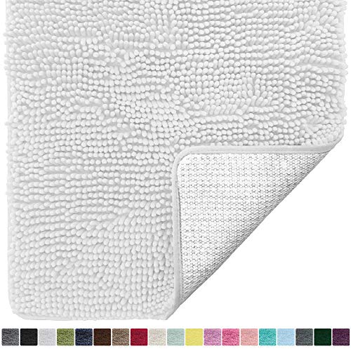 Product Cover Gorilla Grip Original Luxury Chenille Bathroom Rug Mat, 30x20, Extra Soft and Absorbent Shaggy Rugs, Machine Wash Dry, Perfect Plush Carpet Mats for Tub, Shower, and Bath Room, White