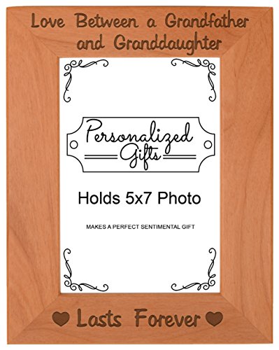 Product Cover First Time Grandpa Gifts Love Between a Grandfather and Granddaughter Lasts Forever Birthday Gifts Grandpa Natural Wood Engraved 5x7 Portrait Picture Frame Wood