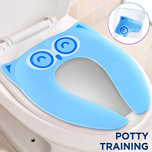 Product Cover Gimars Upgrade Stable Folding Travel Portable Potty Training Seat Fits Most Toilets, No Falling in with 6 Large Non-slip Silicone Pad, Home Reusable with Carry Bag for Toddlers and Kids, Blue