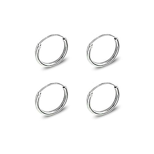 Product Cover Set of 2 Sterling Silver Small Endless 10mm Thin Round Cartilage Hoop Earrings for Men Women