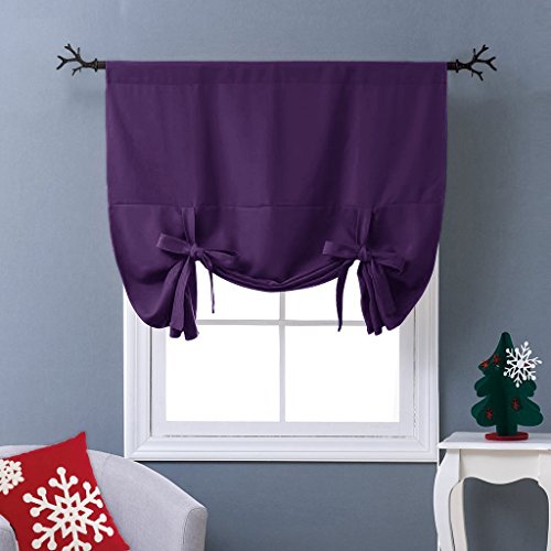 Product Cover NICETOWN Thermal Insulated Blackout Curtain - Tie Up Shade Drape for Narrow Window (Royal Purple, Rod Pocket Panel, 46 inches W x 63 inches L)