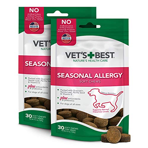 Product Cover Vet's Best Seasonal Allergy Soft Chew Dog Supplements | Soothes Dogs Skin Irritation Due to Seasonal Allergies | Maintain Histamine Levels | 50 Chewable Tablets (2 Pack)