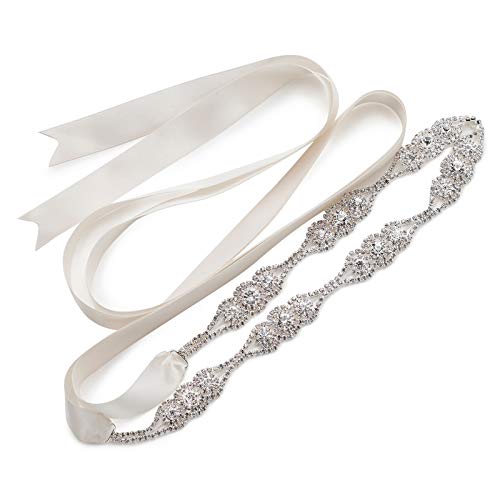 Product Cover SWEETV Rhinestone Bridal Belt Wedding Belt Sash Crystal Headband for Women Dress Gown Accessories, Silver