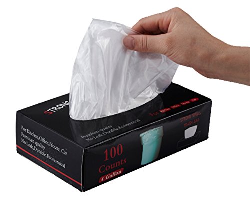 Product Cover Feiupe 4 Gallon Extra Strong Clear Small Trash Bag Garbage Bag Trash Can Liner,100 Counts (4 Gallon)