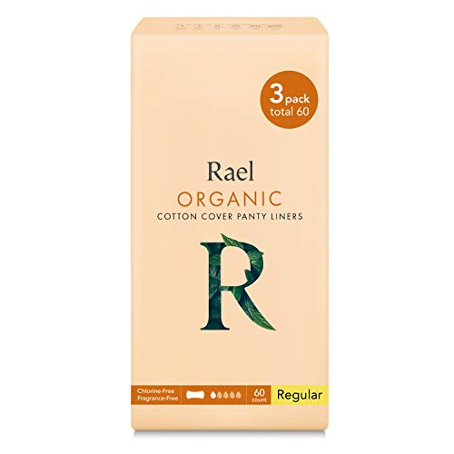 Product Cover Rael Certified Organic CottonPanty Liners, Regular - 3Pack/60 total - Unscented Pantiliners - Natural Daily Pantyliners (3 Pack)