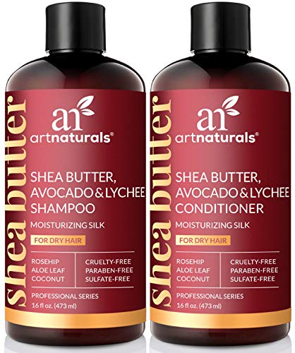 Product Cover ArtNaturals Shea-Butter Shampoo and Conditioner Set - (2 x 16 Fl Oz / 473ml) - Moisturizing Silk - For Dry Damaged Hair - Avocado, Lychee, Rosehip, Aloe Vera and Coconut - Sulfate-Free