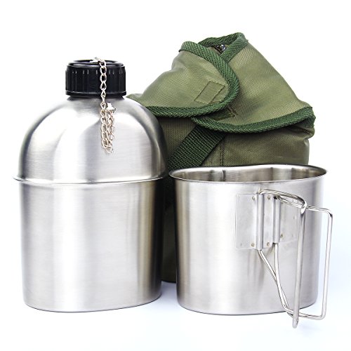 Product Cover TargetEvo 1.2QT Portable Water Bottle Stainless Steel Military Canteen with Cup Green Bag Outdoor Sport Camping Hiking Travel