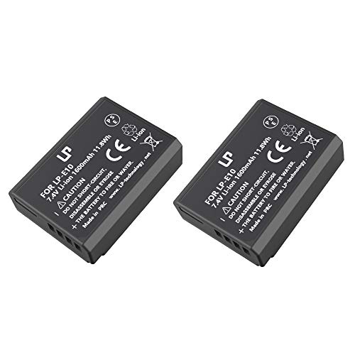 Product Cover LP LP-E10 Battery Pack, 2-Pack Replacement Battery, Compatible with Canon EOS Rebel T7, T6, T5, T3, T100, 4000D, 3000D, 2000D, 1500D, 1300D, 1200D, 1100D & More (Not for T3i T5i T6i T6s T7i)