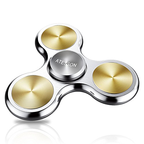 Product Cover ATESSON Fidget Spinner Toy 4 to 10 Min Spins Ultra Durable Stainless Steel Bearing High Speed Precision Metal Material Hand Spinner Focus Anxiety Stress Relief Boredom Killing Time Toys Silver