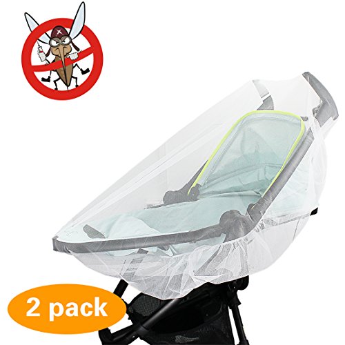 Product Cover 2 Pack Mosquito Net, KOMIWOO Bug Insect Netting for Baby Strollers Bassinets Infant Carriers Car Seats Cover Cradles, White