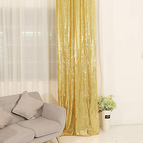 Product Cover TRLYC 2FT by 8FT Christmas Sparkly Gold Sequin Window Curtain Backdrop for Wedding Party