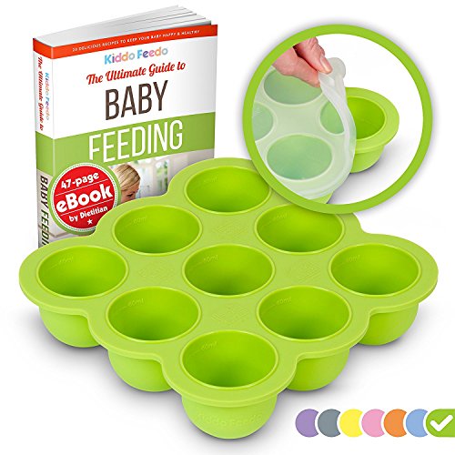 Product Cover KIDDO FEEDO Baby Food Storage Container and Freezer Tray with Silicone Clip-On Lid - 9x2.5oz Easy-Out Portions - BPA Free/FDA Approved - Free E-Book by Award-Winning Author/Dietitian - Green