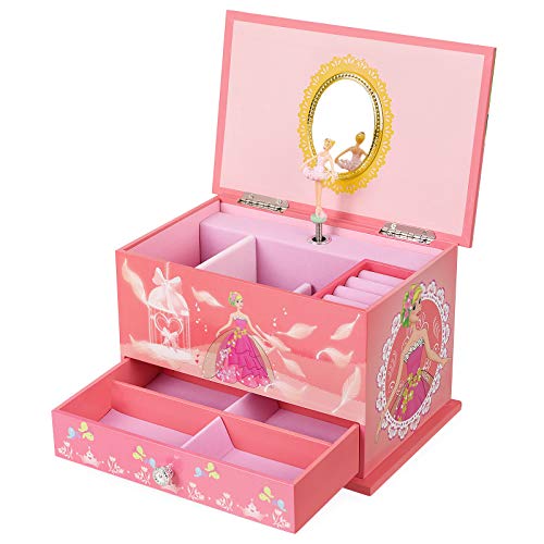 Product Cover SONGMICS Musical Jewelry Box Ballerina Jewel Storage Case, Gift for Little Girls, Ball Princess with Brahms Lullaby Melody, Pink UJMC006