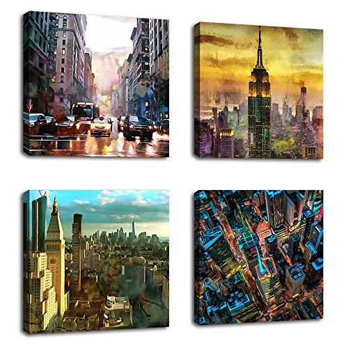 Product Cover Canvas Wall Art Modern NY City Skyline Painting New York Skyscraper Abstract Painting Pictures Prints Street Art for Office Wall Decor 12