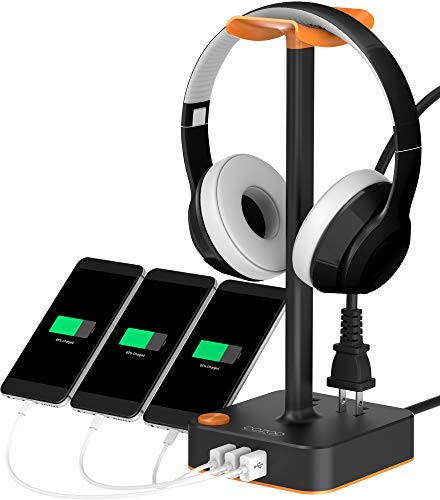 Product Cover Headphone Stand with USB Charger COZOO Desktop Gaming Headset Holder Hanger with 3 USB Charger and 2 Outlets - Suitable for Gaming, DJ, Wireless Earphone Display