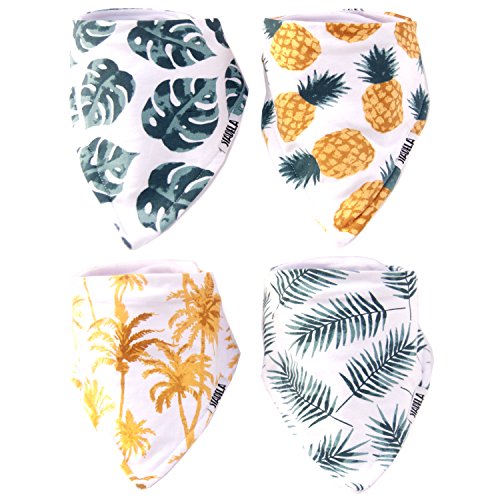 Product Cover Stadela Baby Adjustable Bandana Drool Bibs for Drooling and Teething Nursery Burp Cloths 4 Pack Unisex Baby Shower Gift Set for Girl and Boy - Palm Tropical Leaf Hawaii Surfing Pineapple Beach Summer