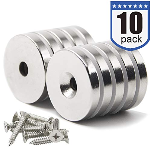 Product Cover DIYMAG 10 Pack 1.26 inch x 0.2 inch Neodymium Disc Countersunk Hole Magnets. Strong, Permanent, Rare Earth Magnets,with 10 Screws.