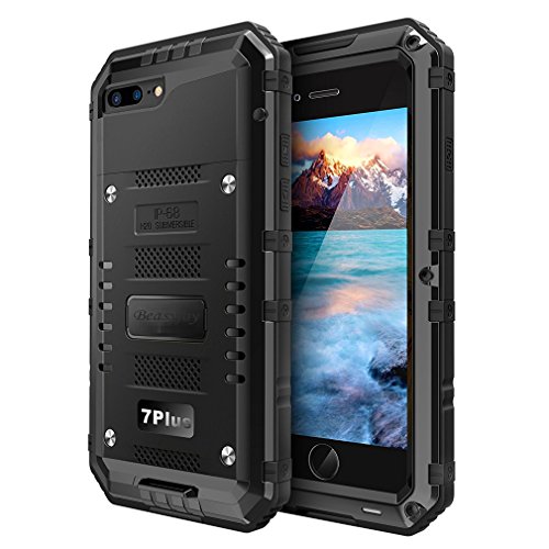 Product Cover Beasyjoy Phone Case Compatible with iPhone 7 Plus 8 Plus, Heavy Duty Built-in Screen Full Body Protective Waterproof Shockproof Drop Proof Tough Rugged Metal Military Grade Defender Outdoor Black