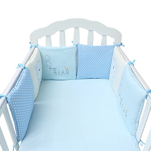 Product Cover Hengfey Cotton Baby Crib Bumpers Breathable Cradle Bedding Bumper 6 PCS Blue