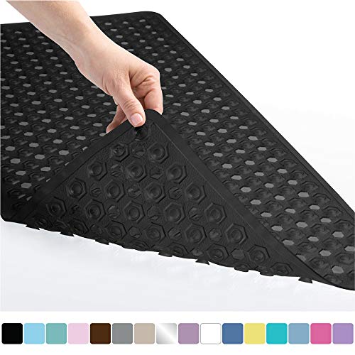 Product Cover Gorilla Grip Original Patented Bath, Shower, Tub Mat, 35x16, Washable, Antibacterial, BPA, Latex, Phthalate Free, Bathtub Mats with Drain Holes, Suction Cups, XL Size Bathroom Mats, Black Opaque