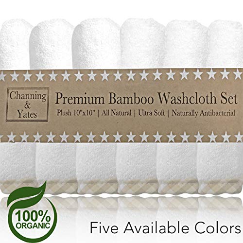 Product Cover Premium Baby Washcloths - (6 Pack) Certified Organic Baby Wash Cloths by Channing & Yates - Soft Bamboo Face Towels - 10 x 10in - Bath Washcloths Eczema - Adult Washcloths (Beige/White)