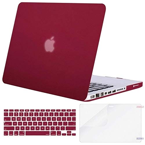 Product Cover MOSISO Plastic Hard Shell Case & Keyboard Cover & Screen Protector Only Compatible with Old Version MacBook Pro 13 Inch (A1278, with CD-ROM), Release Early 2012/2011/2010/2009/2008, Wine Red
