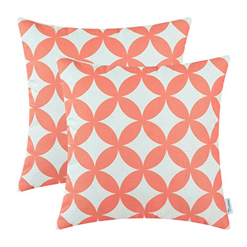 Product Cover CaliTime Pack of 2 Soft Canvas Throw Pillow Covers Cases for Couch Sofa Home Decoration Modern Circles Rings Chain Geometric 18 X 18 Inches Coral Pink