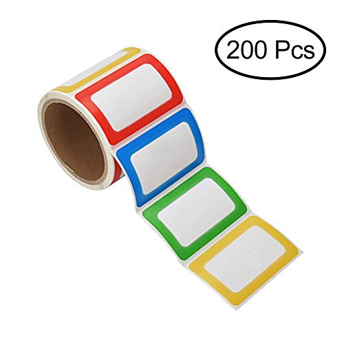 Product Cover PAPRMA Nametag Labels, 200 Colorful Plain Name Stickers, Name Tags Stick On for Kids, Wall, Desk, Clothes, 3 1/2 X 2 1/4, 1 Roll