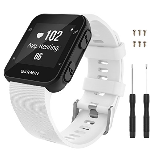 Product Cover MoKo Garmin Forerunner 35 Watch Band, Soft Silicone Replacement Watch Band Sport Bracelet Strap with 6pcs Screws and 2pcs Screwdrivers for Garmin Forerunner 35 GPS Running Smart Watch, White