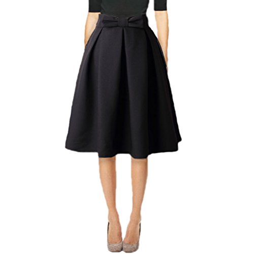 Product Cover Hanlolo Womens 50s Vintage Skirt Knee Length High Waist Pleated Midi Bow Skirts