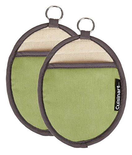 Product Cover Cuisinart Silicone Oval Pot Holders and Oven Mitts - Heat Resistant, Handle Hot Oven / Cooking Items Safely - Soft Insulated Pockets, Non-Slip Grip and Convenient Hanging Loop - Green, Pack of 2 Mitts