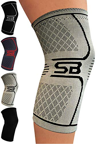 Product Cover SB SOX Compression Knee Brace for Knee Pain - Braces and Supports Knee for Pain Relief, Meniscus Tear, Arthritis, Injury, Running, Joint Pain, Support (Medium, Gray/Black)