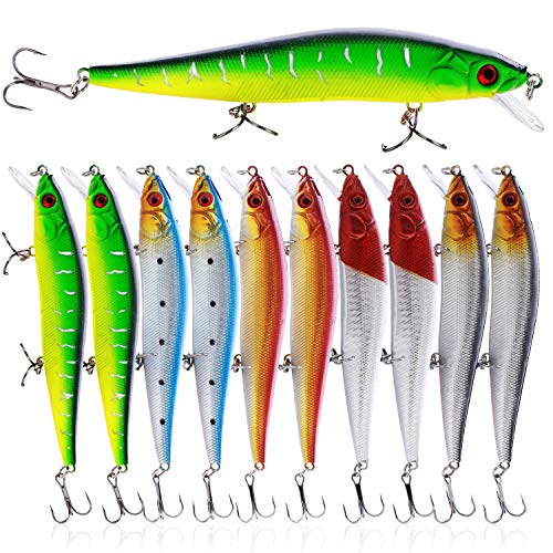 Product Cover Sougayilang Fishing Lures Hard Bait Minnow Crankbait with Treble Hook Life-Like Swimbait Fishing Bait Deep Diver Lure Sinking Lure for Bass Trout Fishing Pack of 10PCS