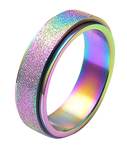 Product Cover ALEXTINA Women's 6MM Rainbow Stainless Steel Spinner Ring Sand Blast Finish Comfort Fit Size 4