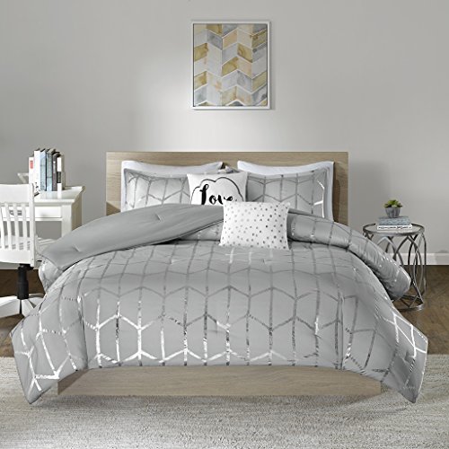 Product Cover Intelligent Design Raina Comforter Set King/Cal King Size - Grey Silver, Geometric - 5 Piece Bed Sets - Ultra Soft Microfiber Teen Bedding for Girls Bedroom