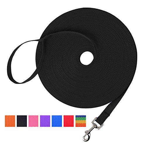 Product Cover Hi Kiss Dog/Puppy Obedience Recall Training Agility Lead - 15ft 20ft 30ft 50ft 100ft Training Leash - Great for Training, Play, Camping, or Backyard - Black 20ft