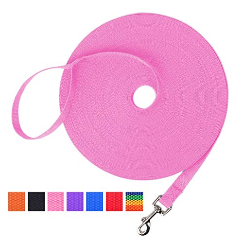 Product Cover Hi Kiss Dog/Puppy Obedience Recall Training Agility Lead - 15ft 20ft 30ft 50ft 100ft Training Leash - Great for Training, Play, Camping, or Backyard - Pink 30ft