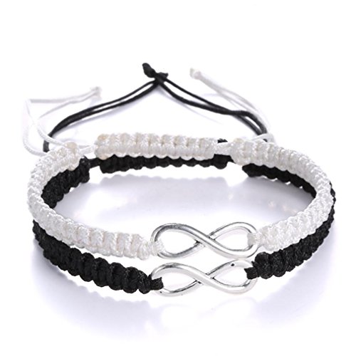Product Cover Rinhoo Handmade Key and Lock Lovers Braided Bracelet With Prince And Princess Letter Jewelry Set (Infinity(Black+White))