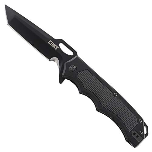 Product Cover CRKT Septimo EDC Folding Pocket Knife: Everyday Carry, Black Serrated Edge Tanto, Veff Serrations Flipper and Thumb Slot Opening, Aluminum Handle with TPR Insert, Reversible Pocket Clip 7050