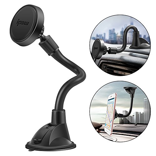 Product Cover IPOW Long Arm Universal Magnetic Cradle Windshield Dashboard Cell Phone Mount Holder with 4 Metal Plates, Soft Firm Goose Arm and Enhanced Suction Cup